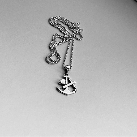 Sterling Silver Anchor W/ Heart and Cross Necklace, Silver Necklace - Picture 5 of 12